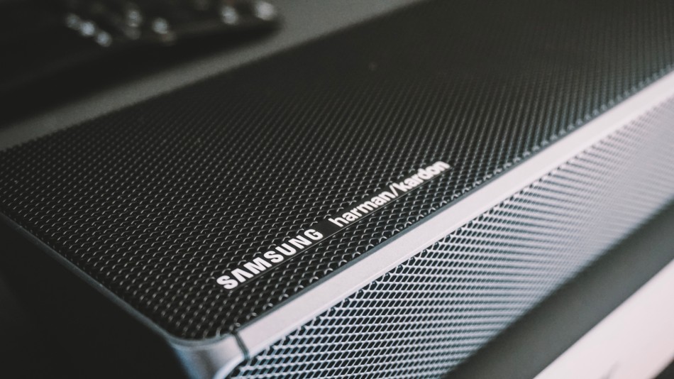A close-up of a Samsung soundbar
